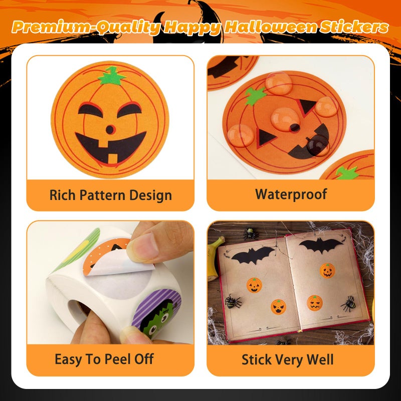 Anwyll Halloween Stickers 1000Pcs 1.5Inch Cute Happy Halloween Stickers for Adult Kid Self-Adhesive Halloween Pumpkin Ghost Bat Spider Gift Party Stickers Roll Halloween Envelope Seals Labels Stickers - Image 3